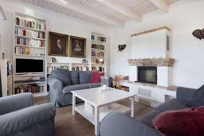 テレビ、暖炉、DVD プレーヤー、ステレオ