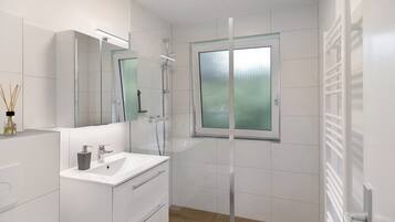 Dusche, Haartrockner, Handtücher