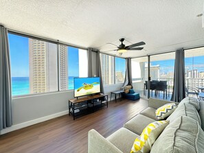 Lägenhet - 1 queensize-säng med bäddsoffa - havsutsikt | Vardagsrum