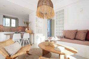 2 Bedroom Residence, Independent Pool | Living area | Flat-screen TV - Triotissa Local Living Residences (Paros)
