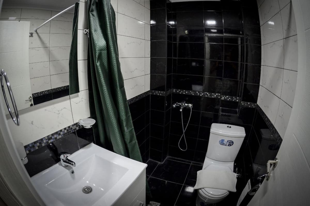 Shower, towels, soap, shampoo