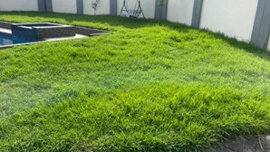 A well-maintained lawn with a small garden bed and a green bench. - Gletwyn House Retreat in Harare (Harare)
