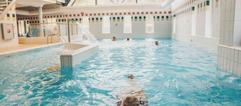 Wellness bungalow with whirlpool, sauna, sunshower, 3 bedrooms, and a covered terrace with lounge set.