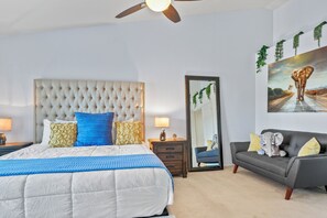 5 bedrooms, desk, iron/ironing board, travel crib