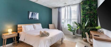 1 slaapkamer, een bureau, een strijkplank/strijkijzer, gratis wifi