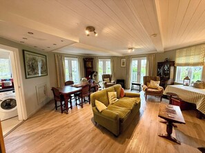 Una Smart TV, una mesa de tenis de mesa, libros