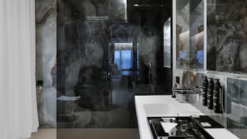 Premium Double Room, Balcony | Bathroom | Shower, rainfall showerhead, designer toiletries, hair dryer