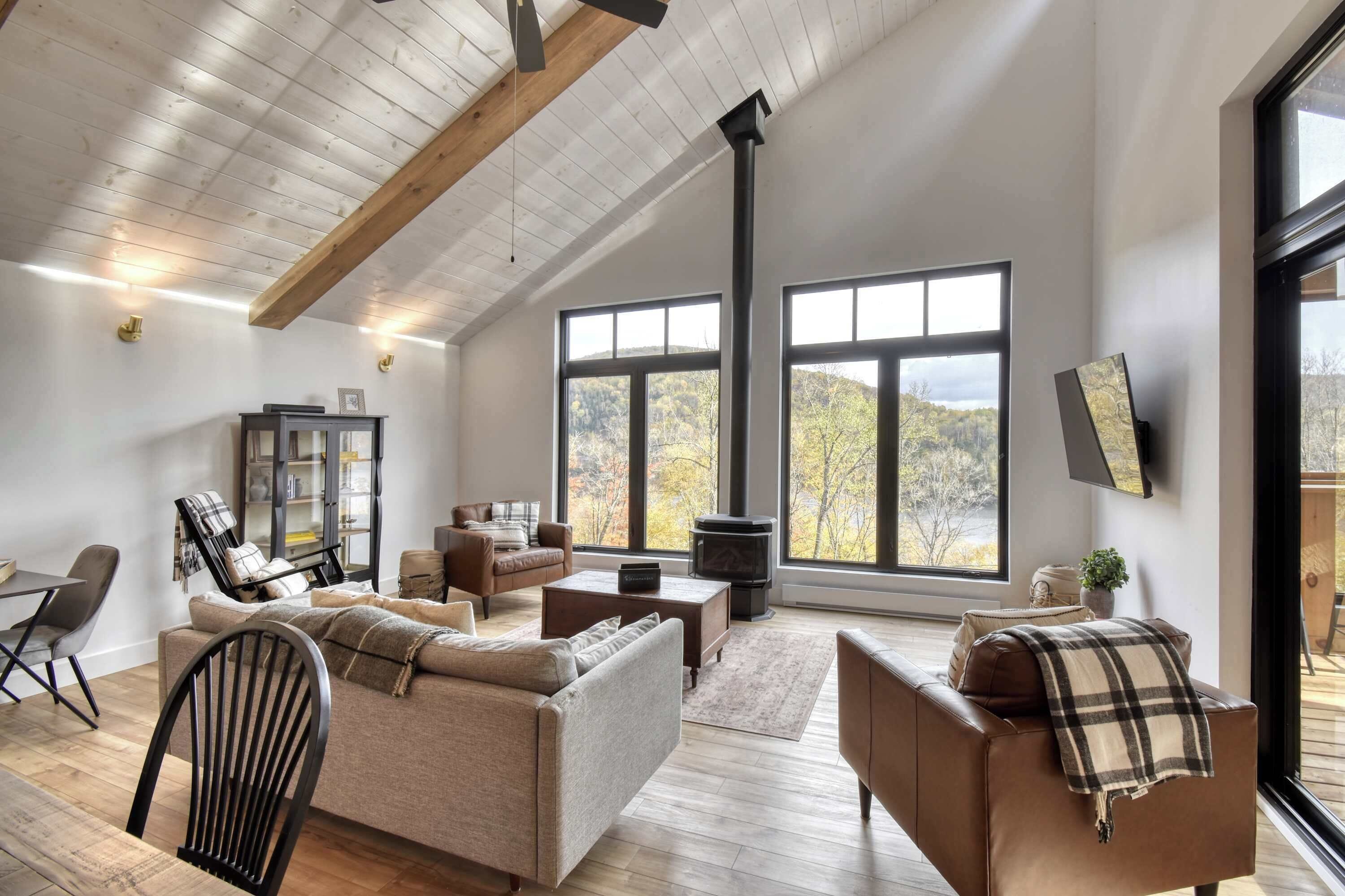 TV, fireplace, foosball, books