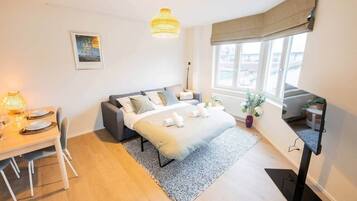 1 slaapkamer, een bureau, een strijkplank/strijkijzer, wifi