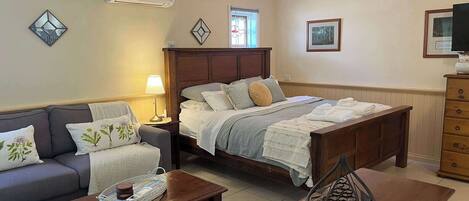 1 bedroom, desk, iron/ironing board, travel cot