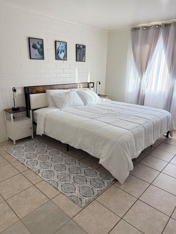 1 bedroom, desk, iron/ironing board, travel cot