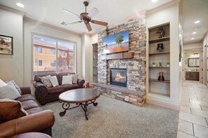 TV, fireplace - Western Front - Rustic Charm & Comfort (Hurricane)