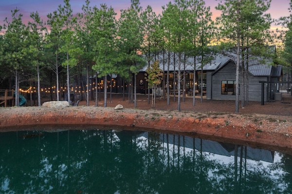 Pond behind both cabins