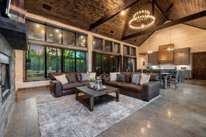 Smart TV, fireplace, video games, foosball