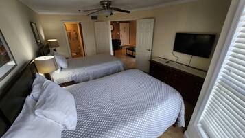 1 bedroom, desk, iron/ironing board, travel cot