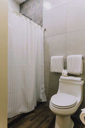 Habitación individual | Baño | Ducha, toallas, jabón y champú