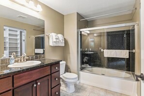 Shower, towels, toilet paper