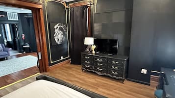 1 bedroom, desk, iron/ironing board, travel crib