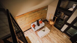 Living area - Lake Front Modern Cabin: Hot Tub, TV, & Lake Views (Cedar Bluff)