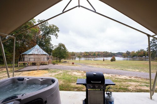 Lake Front Luxury Glamping Tent Suite: Hot Tub & Lake Views
