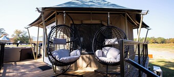 Lake Front Exclusive Glamping Tent: Hot Tub, TV, & Soaking Tub