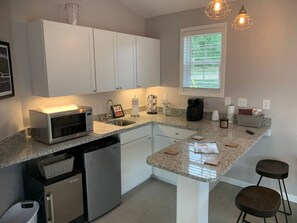 Fridge, microwave, oven, coffee/tea maker