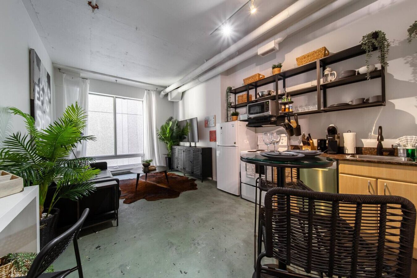 Frigorífico, microondas, horno y placa de cocina