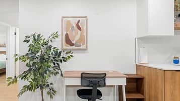 2 bedrooms, desk, iron/ironing board, travel crib