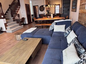 Smart TV, fireplace, music library