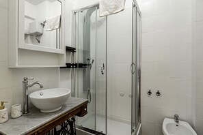 Regadera, secadora de cabello, bidet, toallas 