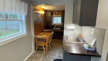 Cottage | Private kitchen | Full-size fridge, microwave, stovetop, toaster