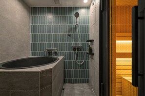 Hair dryer, slippers, towels, soap
