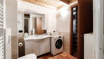 Shower, hair dryer, bidet, towels