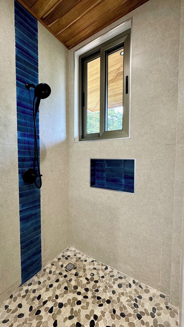 Eco-friendly toiletries, hair dryer, towels, soap
