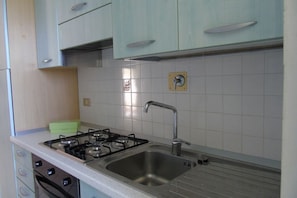Fridge, oven, cookware/dishes/utensils