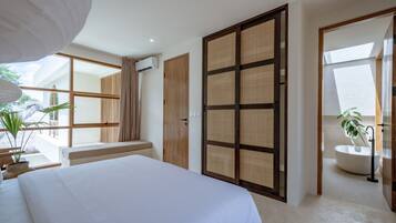 Villa, 2 Bedrooms, Patio, Pool View | 2 bedrooms, Egyptian cotton sheets, premium bedding, in-room safe