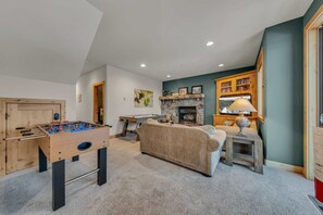 Télévision, cheminée, espaces bureaux