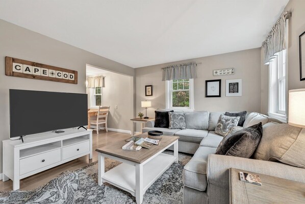 TV, offices - Family-Friendly Home Near Beach with Fenced Yard , Fire Pit, Three Bedroom Plus Office make for Four Unique Sleeping Spaces, Pocasset Home Perfect for Families, Host up to 7, 24 Hr Hospitality (Bourne)