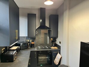 Fridge, microwave, oven, toaster
