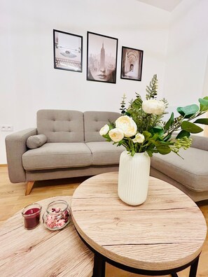 Luxury Apartment, Balcony, City View | Living area | Flat-screen TV - New Luxury Apartmen Metro Station (Prague)