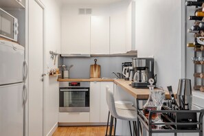 Fridge, microwave, dishwasher, toaster