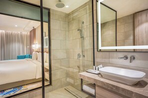 Hair dryer, bathrobes, slippers, towels