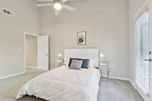 2 bedrooms, desk, iron/ironing board, travel crib
