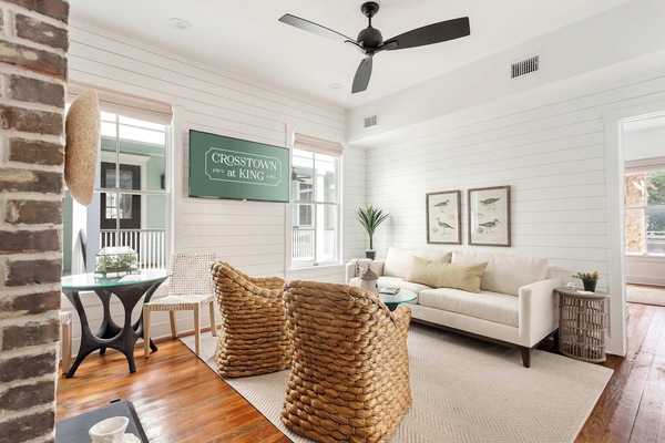 Welcome to your downtown Charleston rental! Explore all things downtown by foot! Spacious living room with seating for your entire group