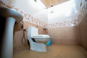 Dusche, HandtĂŒcher, Seife, Shampoo