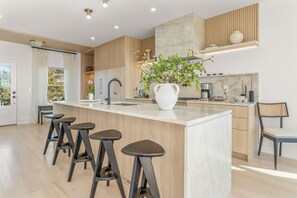 Fridge, microwave, oven, stovetop - Oceanfront Pocasset Home: Beach, Hot Tub & Fire Pit (Bourne)