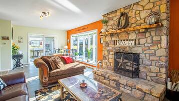 Fireplace, DVD player, table football