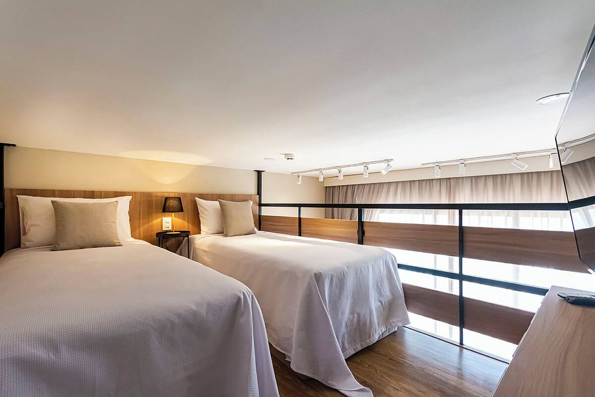 Desk, laptop workspace, free WiFi, bed sheets