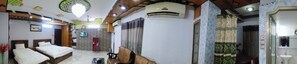 Desk, laptop workspace, free WiFi, bed sheets