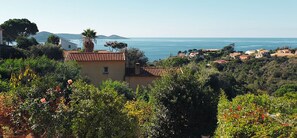 A coastal villa with a tiled roof, surrounded by lush greenery and overlooking the sea. - A Casa Apa (Pietrosella)